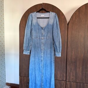 Ganni | Dresses | Ganni Long Sleeve Midi Ribbed Blue Dress | Poshmark